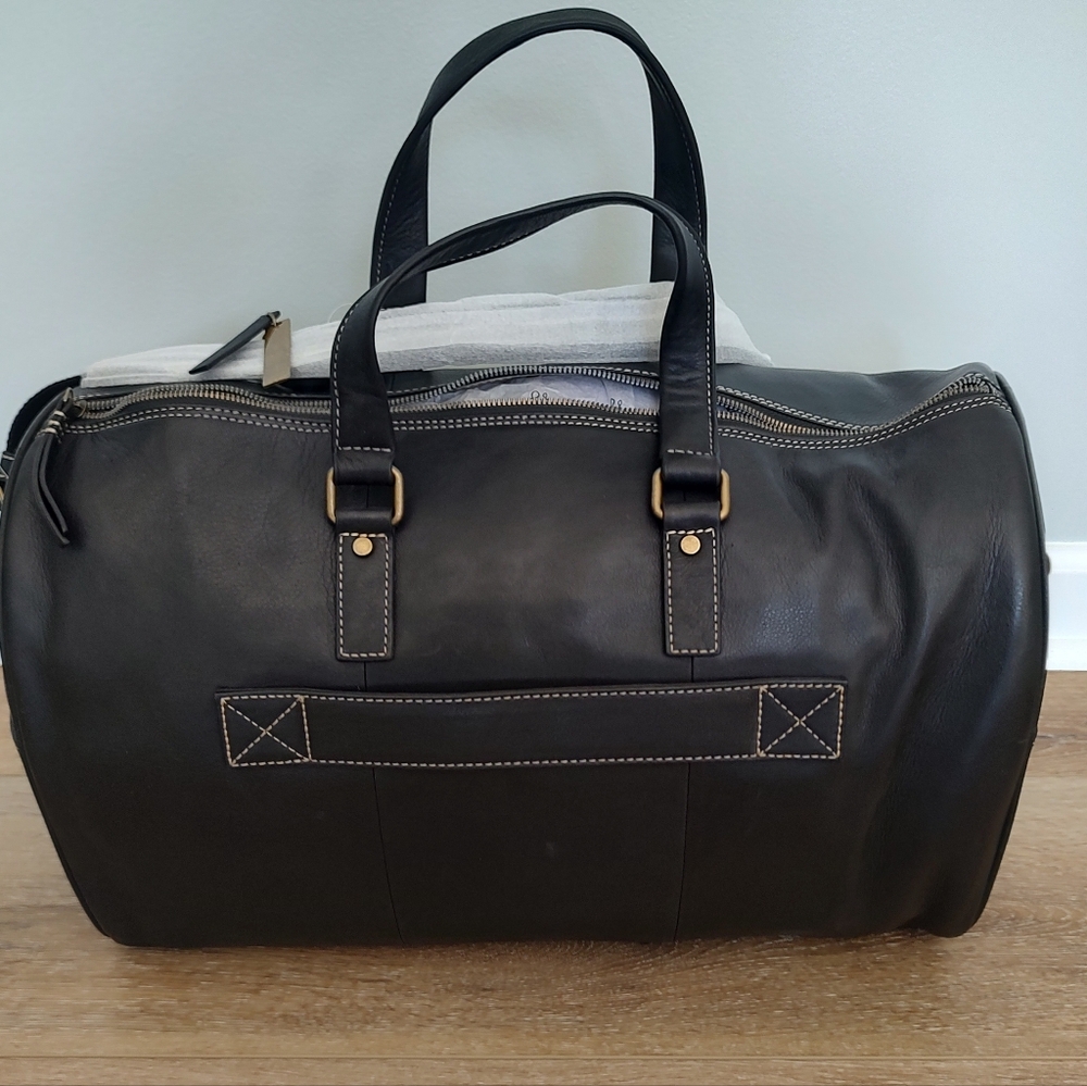 American Leather Co. Arlington Weekender Zip Shoulder Bag Black Smooth NWT - Picture 7 of 11